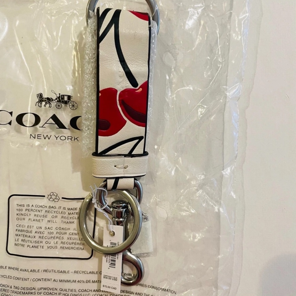 Coach Cherry Print Keychain with Silver Hardware - Picture 4 of 11